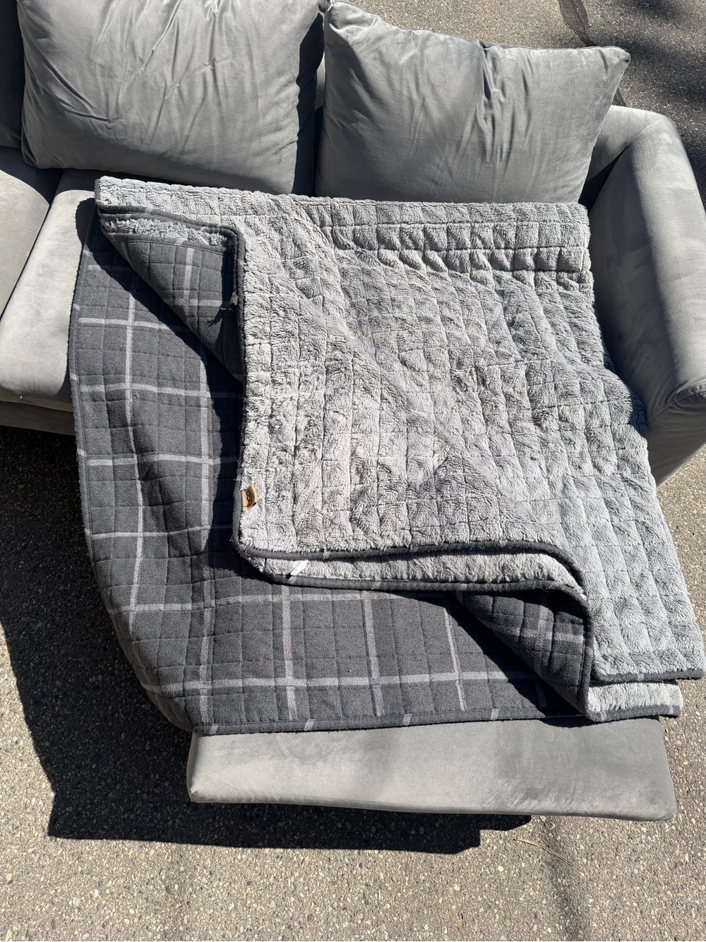 UGG Gray Faux Fur Throw with Leather Logo Patch